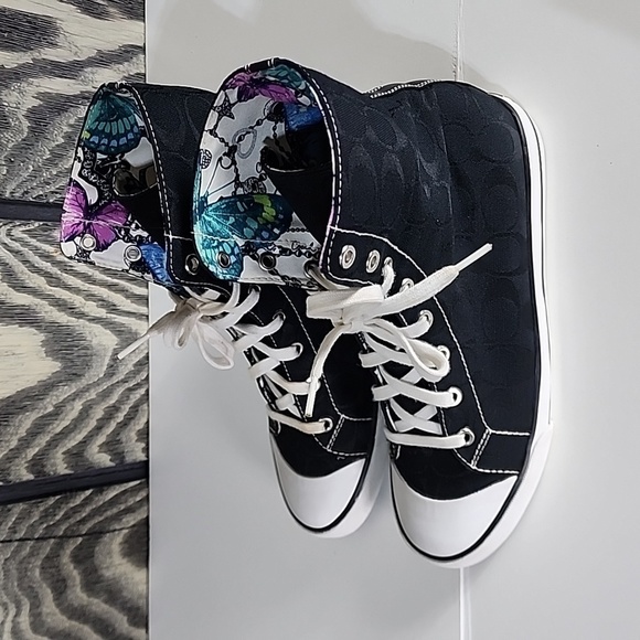 Coach Bonney Logo Butterfly Interior High Top Black Sneakers - Women's Size 8.5B - Picture 2 of 12